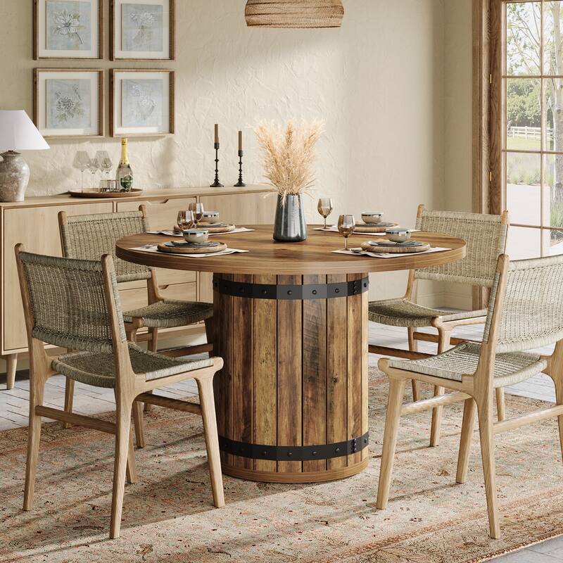 Farmhouse Dining Table, Kitchen Table, Living Room Accent Dining Table - Brown+Black