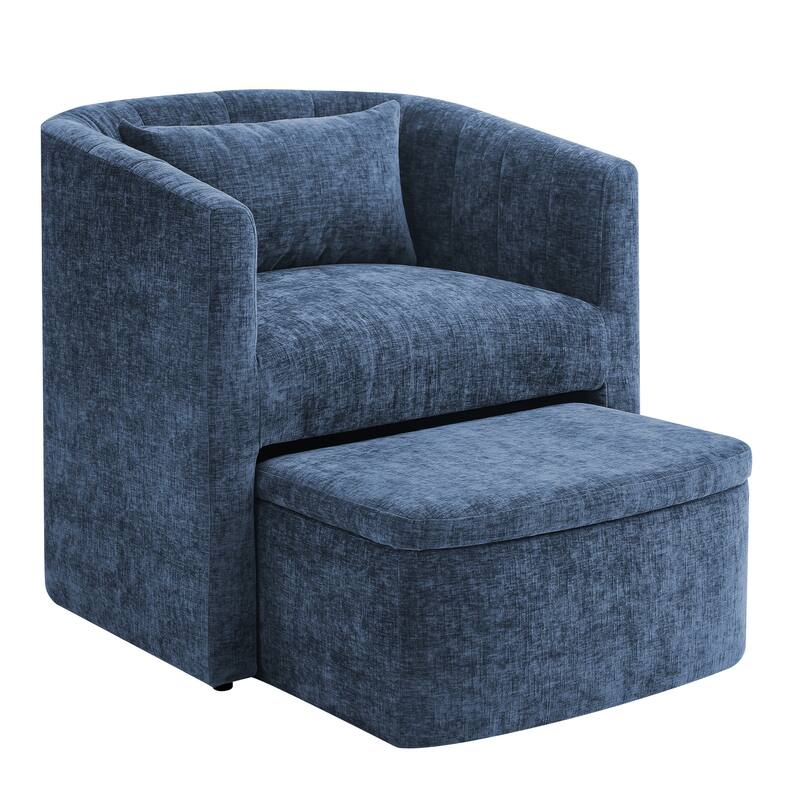Barrel Accent Chair With Storage Ottoman,Modern Living Room Barrel Chair,Chenille Reading Chair With Ottoman For Living Room
