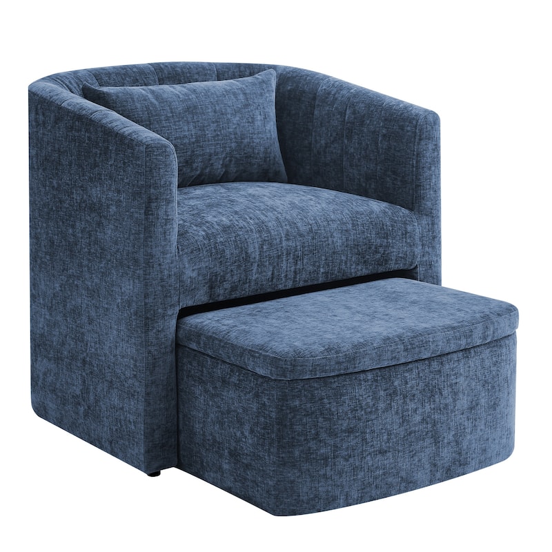Upholstered Chenille Barrel Accent Chair With Storage Ottoman,Modern Barrel Arm Chair,Reading Chair With Ottoman For Living Room