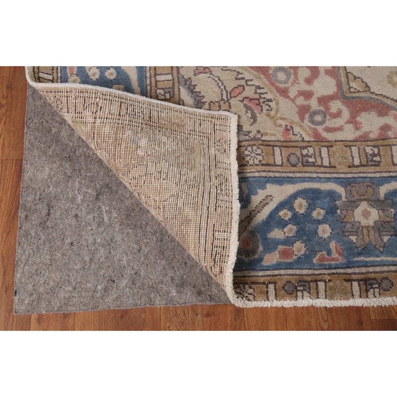 Blue Geometric Tabriz Persian Vintage Rug Hand-Knotted Wool Carpet - 8'2"x 10'9"