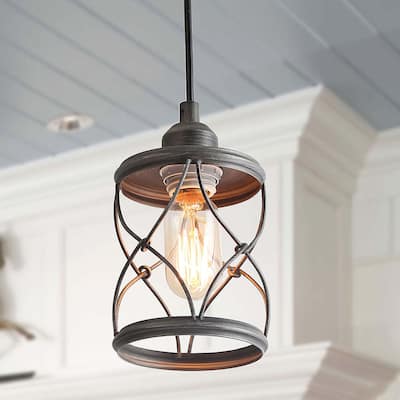 Farmhouse Industrial 1-Light Metal Cage Pendant Lights for Kitchen Island - D5"xH8"