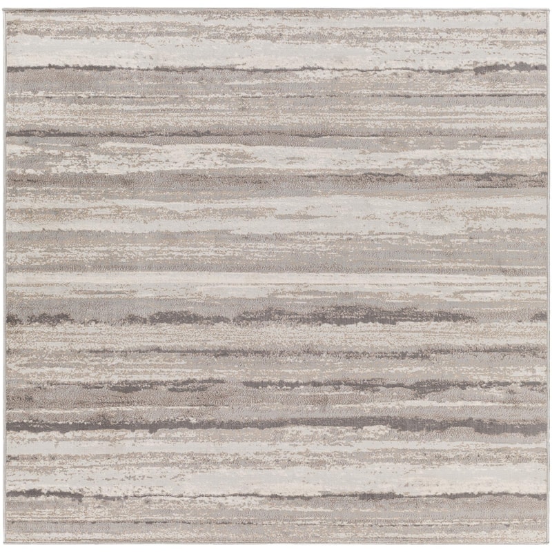 Livabliss Roma Modern Striped Area Rug - Grey/Cream - 6'7" x 6'7" Square