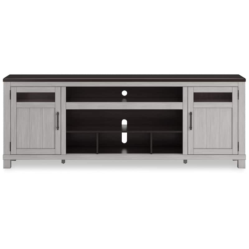 Darn TV Media Console, Open Space, Gray, Brown Acacia Wood, 88 Inch