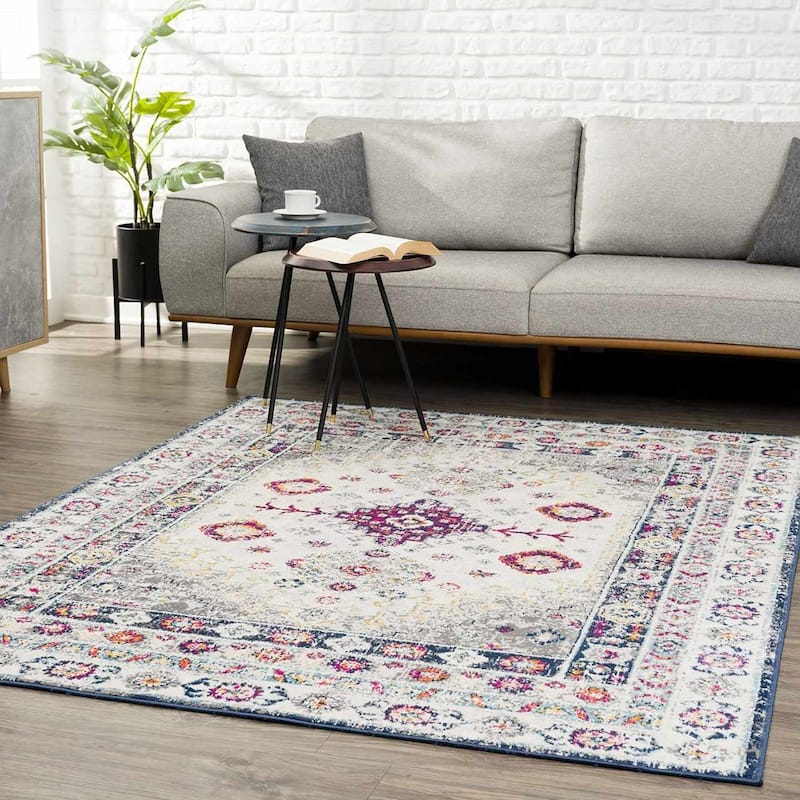 Tigris Barley Bohemian Rustic Vintage Distressed Farmhouse Area Rug - 5'3"x7' - Beige, Ivory, Navy
