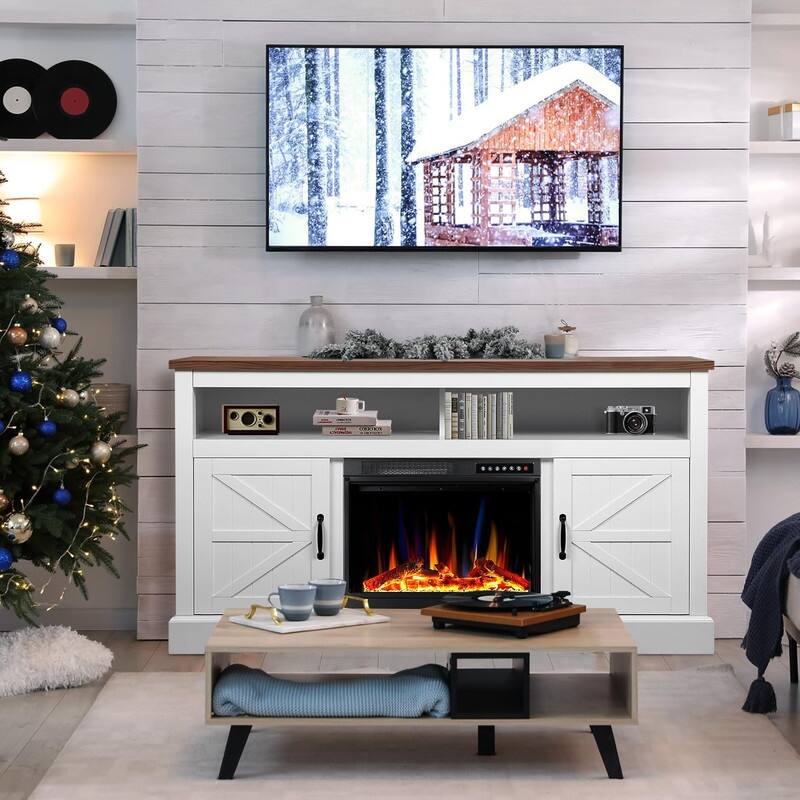 Electric Fireplace Mantel Wooden Surround Firebox, Remote Control, WALNUT - Walnut