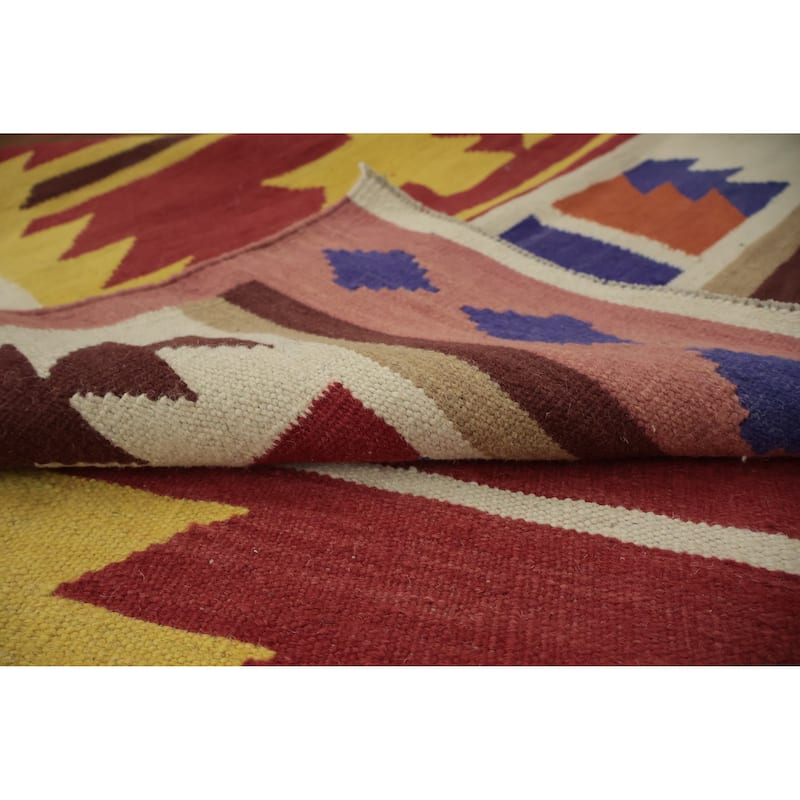 Hand Woven Oriental 100% Wool Carpet Southwestern Tribal Oranges & Rust Kilim Area Rug - 9' 7'' X 8' 2''