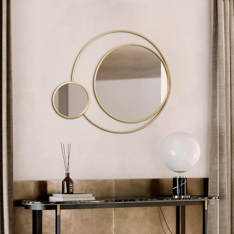 Orbit Modern Gold Metal Frame Round Wall Mirror - 25.6" H x 31.5" W x 0.79" D