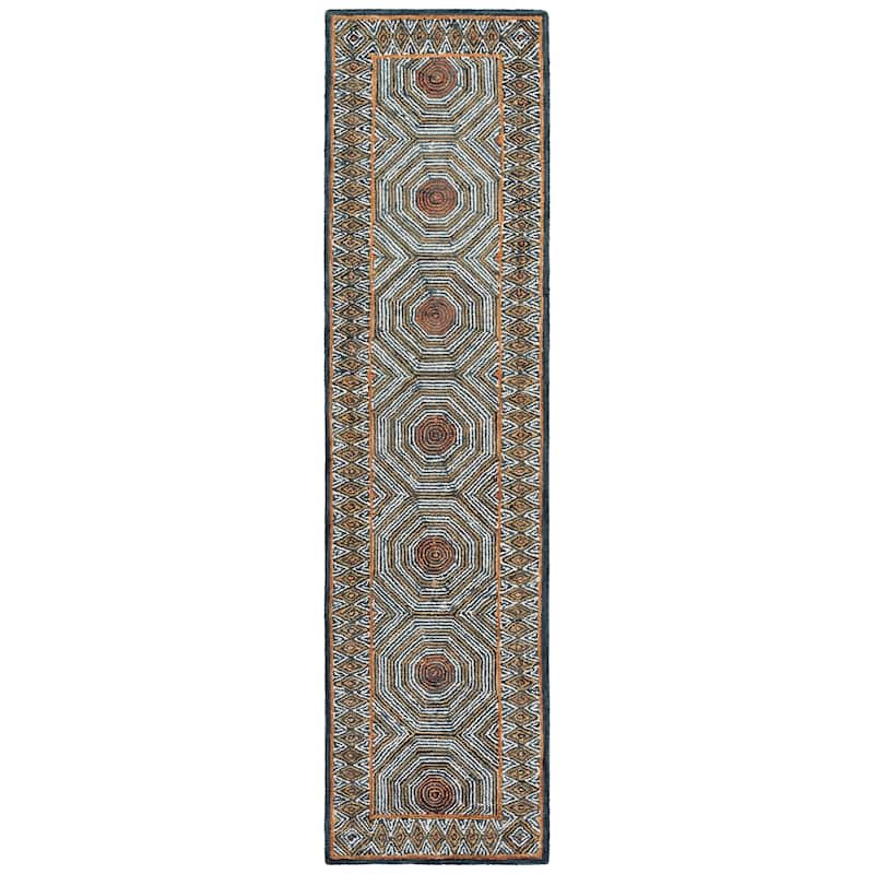 SAFAVIEH Handmade Micro-Loop Hiltrud Modern Wool Rug - 2'3" x 9' Runner - Blue/Ivory