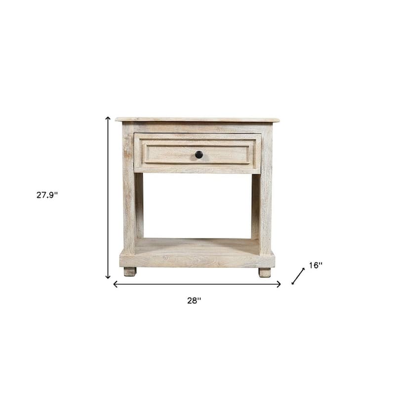 28" Distressed White One Drawer Solid Wood Nightstand