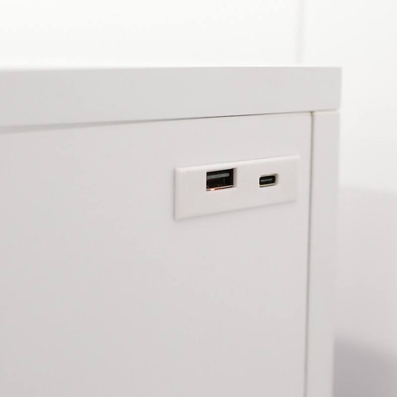 VANITII 8 Drawers Makeup Vanity Desk With RGB Strip Lights For Bedroom Dresser Vanites Metal White