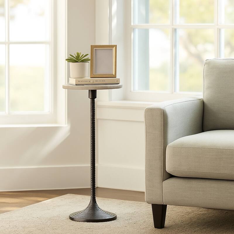 Metal and Stone Accent Table with Aluminum Base - Modern Stylish Side Table for Home Decor