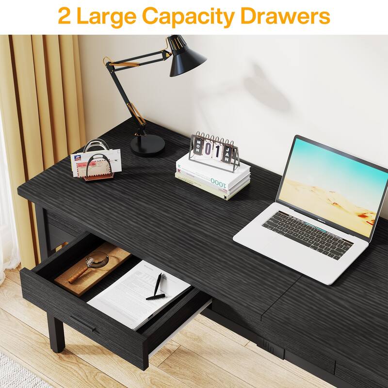 78.7-inch Extra Long Executive Office Desk with 2 Drawers, Black