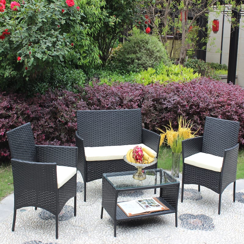 4 PC Rattan Patio Furniture Set