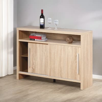 Sideboard Buffet Entry Cabinet with Sliding Doors, Metal Bar Handles, Faux Cherry Finish & Shelves, Easy Assembly, Natural Color