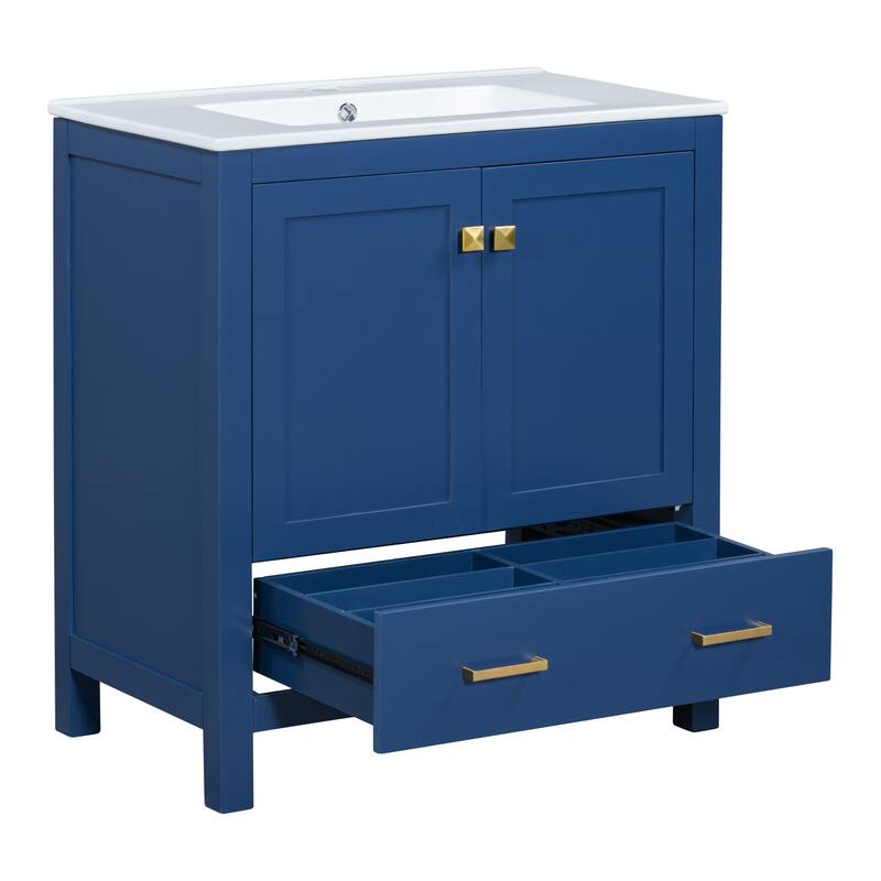 Bathroom Vanity with Single Sink, Bathroom Storage Cabinet with 2 Doors and 1 Drawer, Bathroom Vanities with Solid Wood Frame