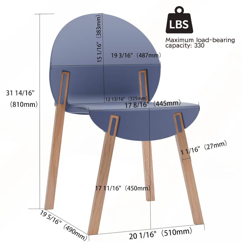 4-Pack Grey Blue Chairs with PP Seat