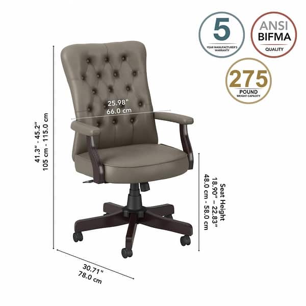 dimension image slide 3 of 5, Key West High Back Tufted Office Chair with Arms by Bush Furniture