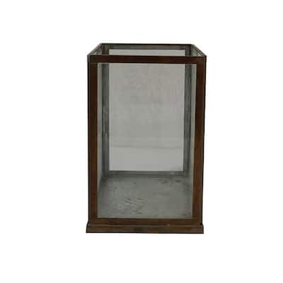 Medium Iron and Glass Aged-Finish Candle Holder - 9.5" - Antique Brown