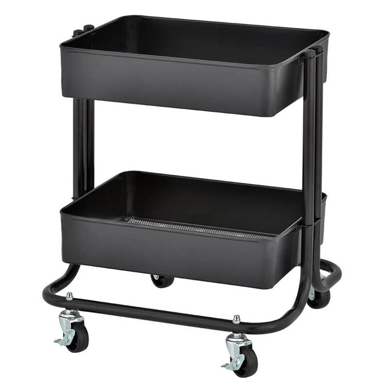 2-Tier Rolling Utility Cart - 15.6"D x 16.7"W x 19.7"H - Black