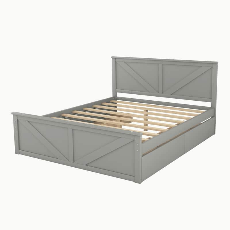 Wooden Platform Bed with Four Drawers