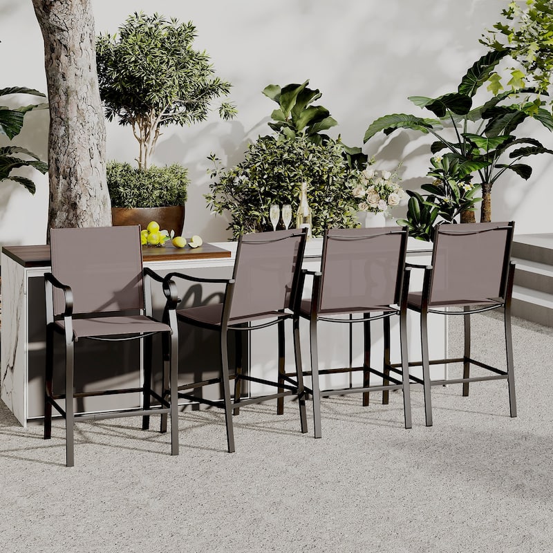 Gymax Outdoor Counter Height Bar Stools Set of 4 w/ Back Armrest &