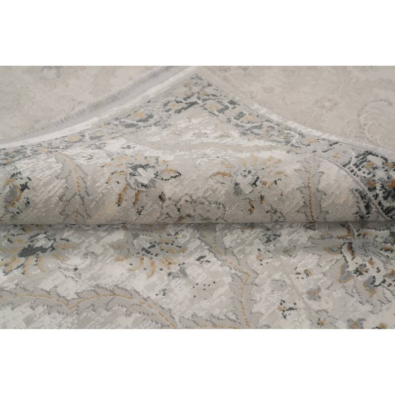 Machine Made Oriental Polyester Carpet Traditional All-Over Beige & Ivories Agra Area Rug - 7' 5'' X 5' 2''