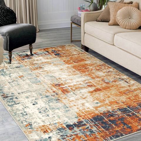 Distressed Abstract Lines Indoor Runner or Area Rug by Superior