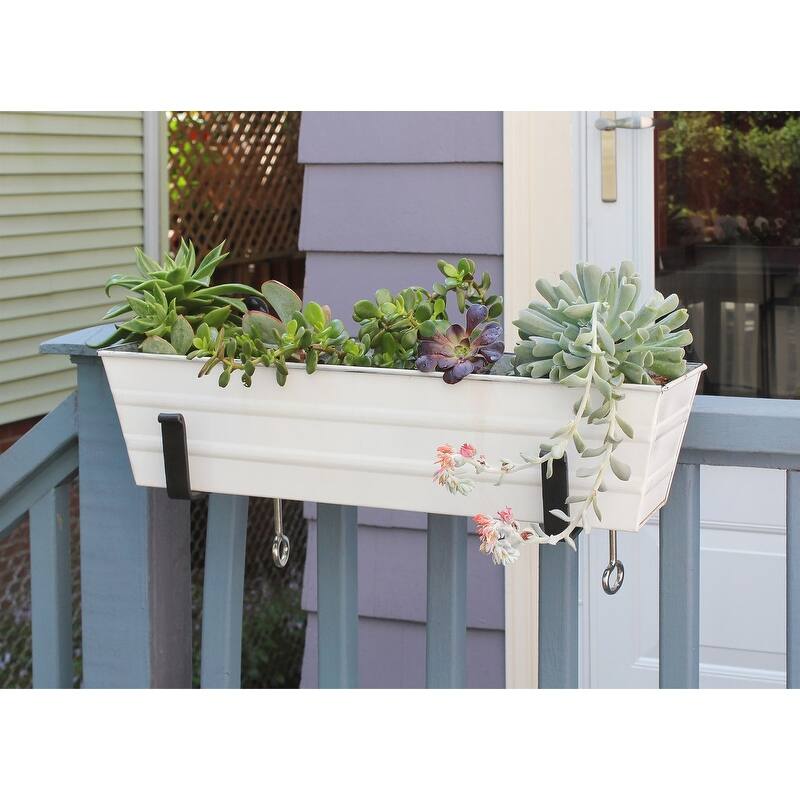 Achla Designs Pair of Clamp-On Flower Box Brackets, Black Powder Coat Finish