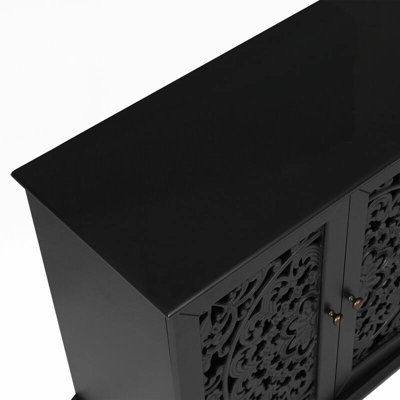 Carved Flower Door Large Storage Cabinet With Metal Handle