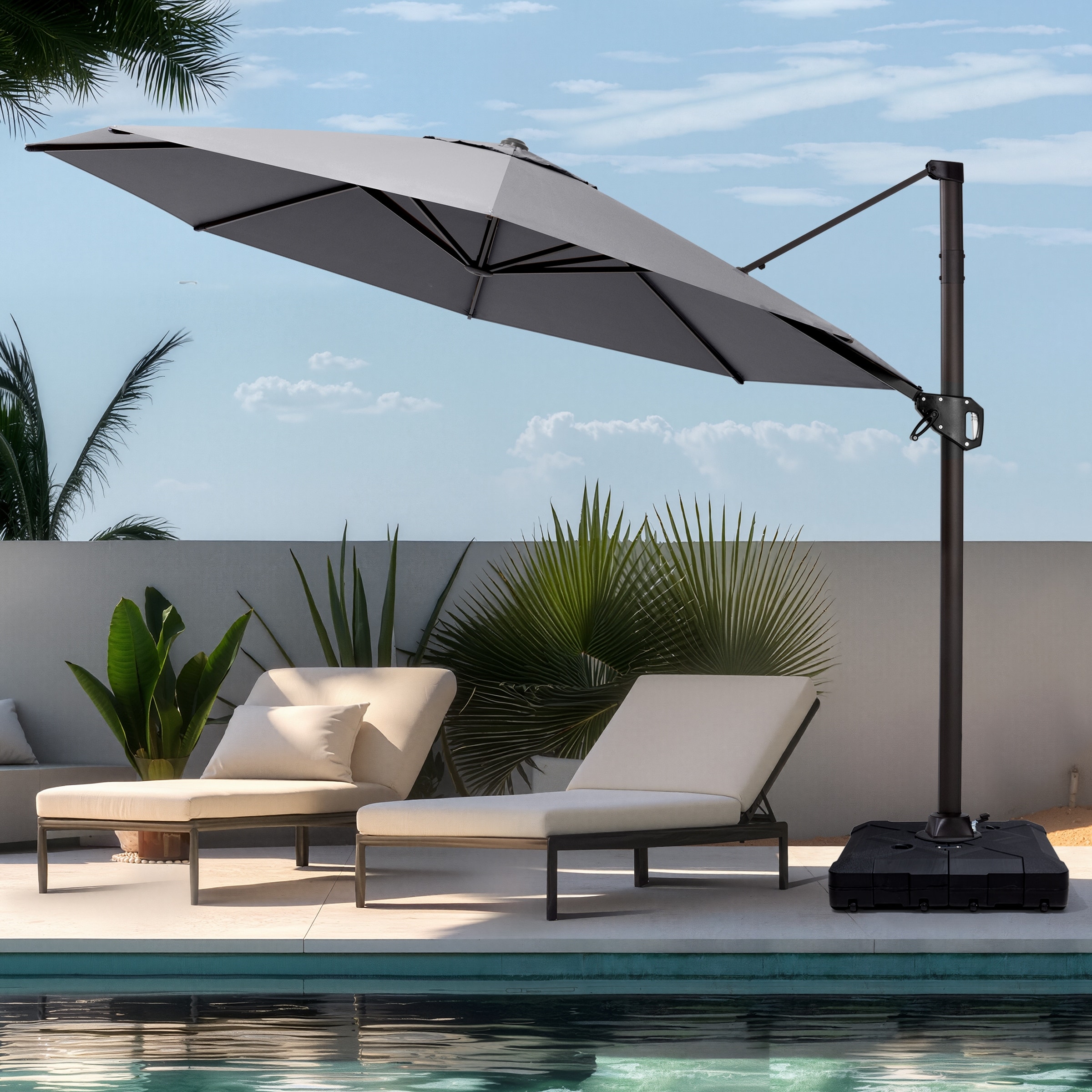 Pellebant 11X11FT Outdoor Patio Cantilever Offset 360 Degree Rotation Umbrella with Base Stand