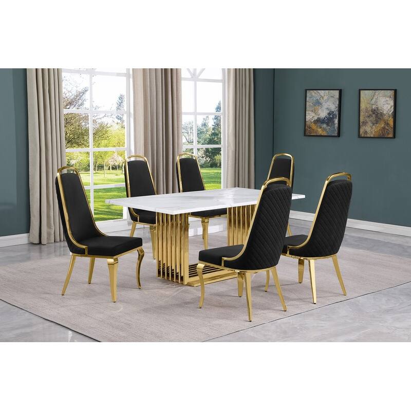 Best Quality Furniture D310/1-SC310-7 Dining Set with 68" White Marble Top