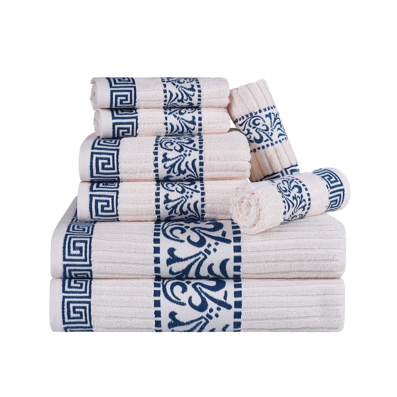 Superior Athens Cotton Floral Border Greek Key 8-Piece Towel Set