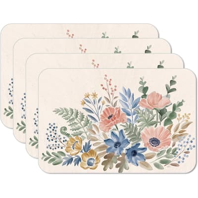 Botanical Blends 4 Pack Reversible Easy Care Flexible Plastic Placemats Made in The USA BPA Free Easily Wipes Clean