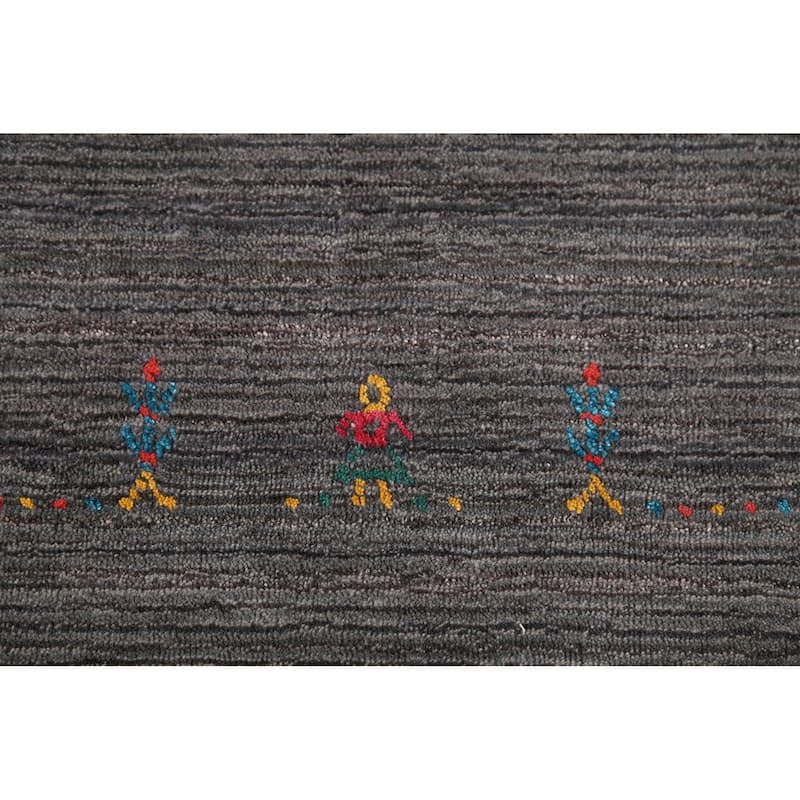 Gray Gabbeh Rug Hand-Knotted Tribal Oriental Wool Carpet - 7'10"x 9'7"