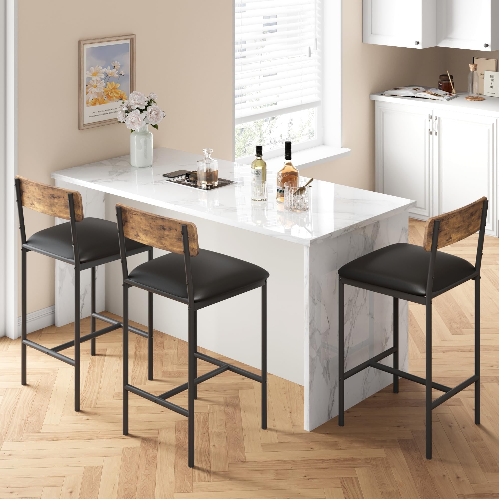 Set of 2 Upholstered Bar Chairs Counter Height Barstools for Kitchen Island 14.5 L x 16.5 W x 37.4 H Bed Bath Beyond 39086334
