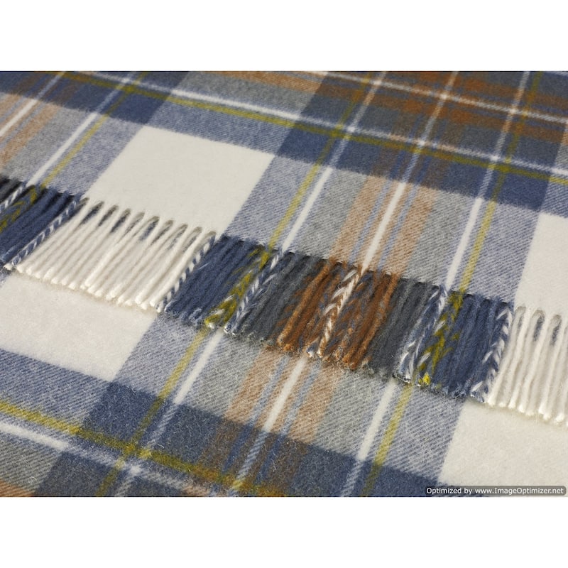 Muted Blue Stewart - Merino Lambswool Throw Blanket - Made in UK