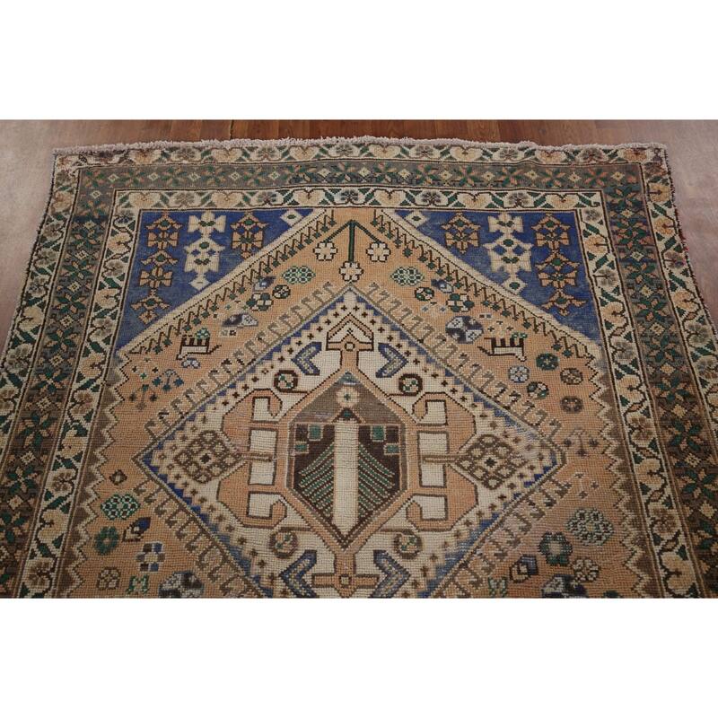 Orange Bakhtiari Persian Vintage Area Rug Handmade Wool Carpet - 5'1" x 9'9"