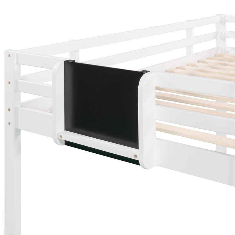 Twin size Loft bed Wood bed with Slide, Stair and Chalkboard,White