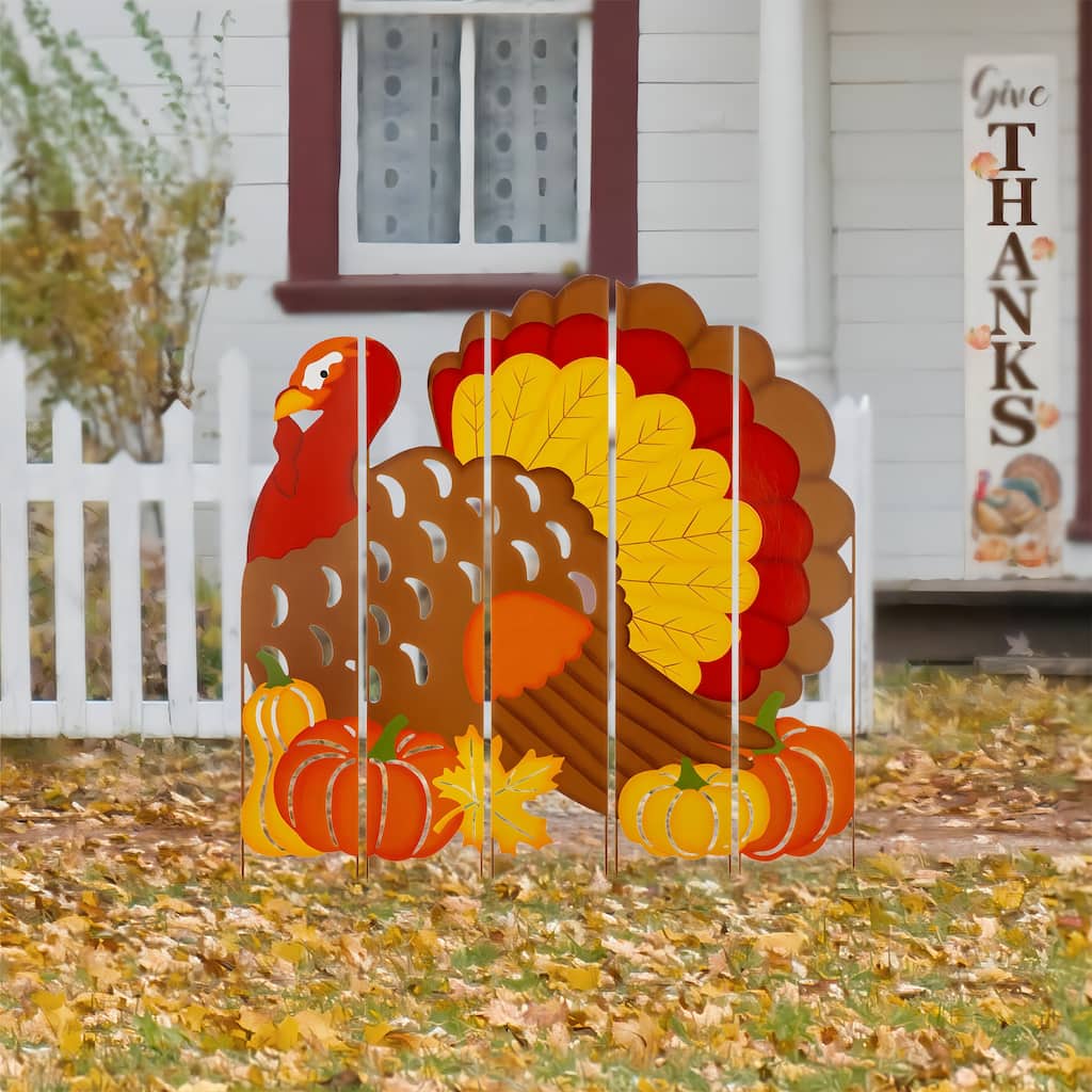 Glitzhome Thanksgiving Metal Turkey Combo Yard Stake or Hanging Decor - 41.5"H