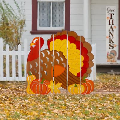 Glitzhome Thanksgiving Metal Turkey Combo Yard Stake or Hanging Decor - 41.5"H