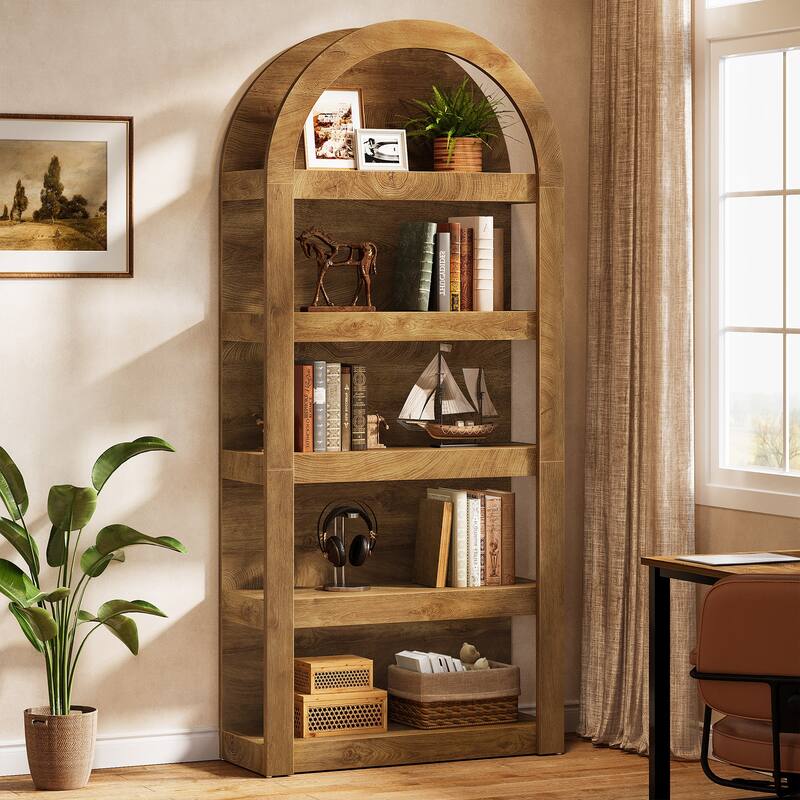 5-Tier Arched Bookshelf, 71" Tall Farmhouse Bookcase Arch-Shaped Rack