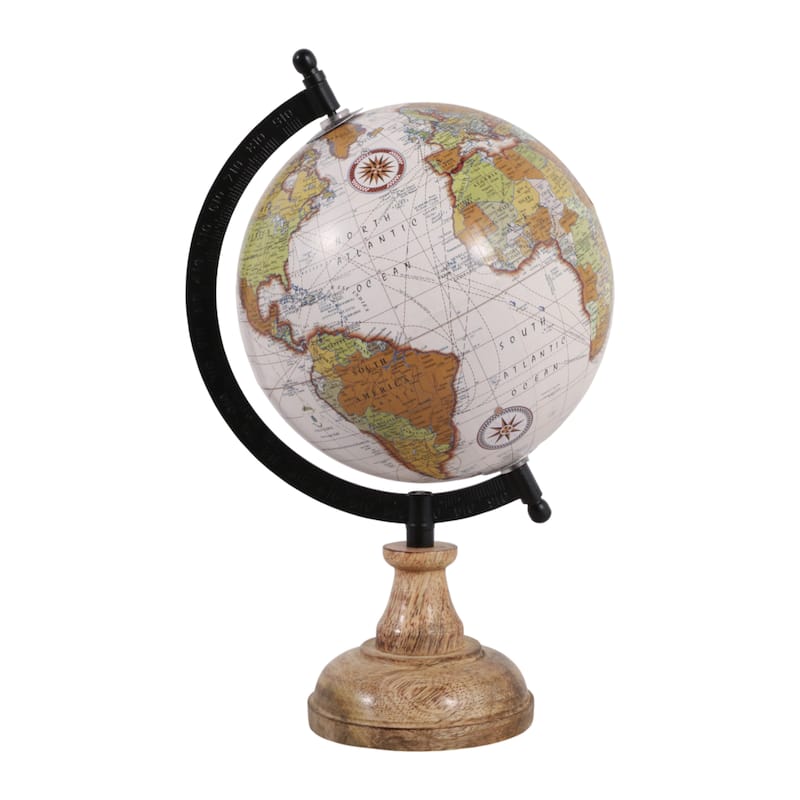Wood Metal Globe Traditional Style Accent - 12" Brown/Tan - 11.75"