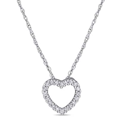 Miadora 1/10ct TW Diamond Heart Pendant Chain in 10k White Gold