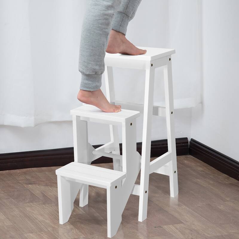 3 In 1 Folding Ladder Stool 3 Tier Step Bench Multifunction Shelf