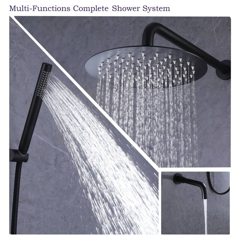 3-Way Complete Rain Shower System Black with High-pressure Handheld and Tub Spout