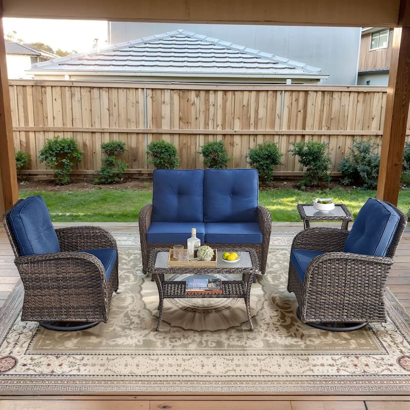 Gymojoy Outdoor Wicker Patio Furniture Loveseat Glider Set