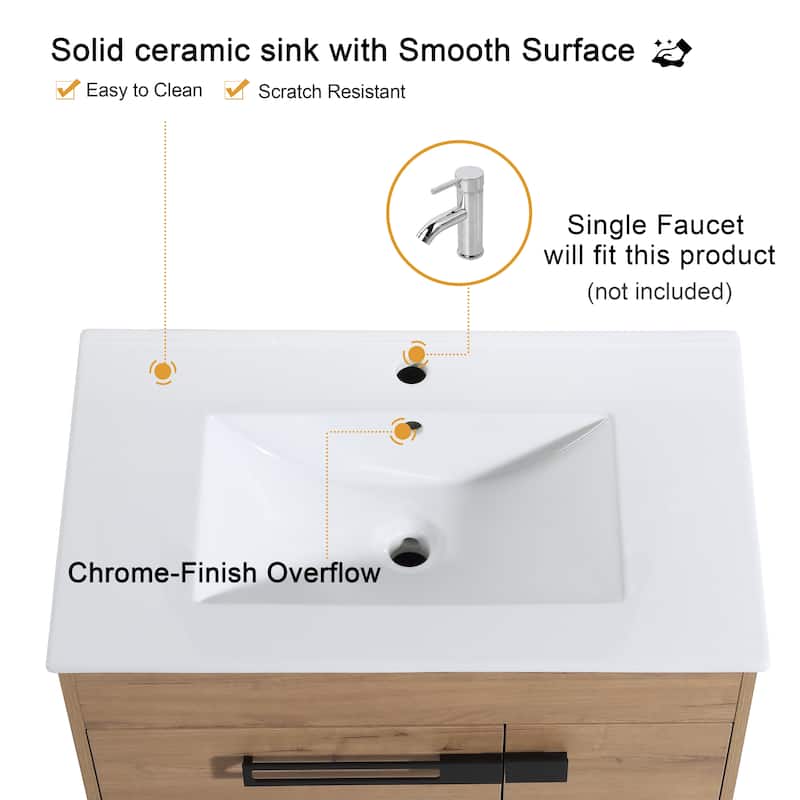 Malwee 24"/30"/36" FreeStanding Bathroom Vanity, Floor Stand Bathroom Vanity with Ceramic Top,Soft Close Door