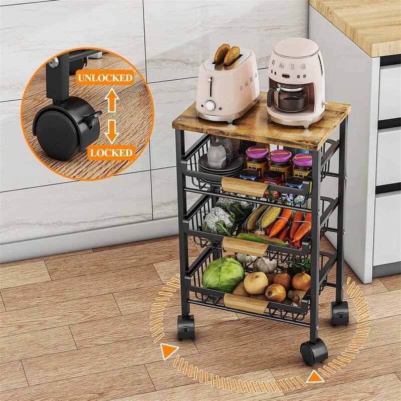 5 Tier Fruit Vegetable Basket for Kitchen with Wooden Tabletop