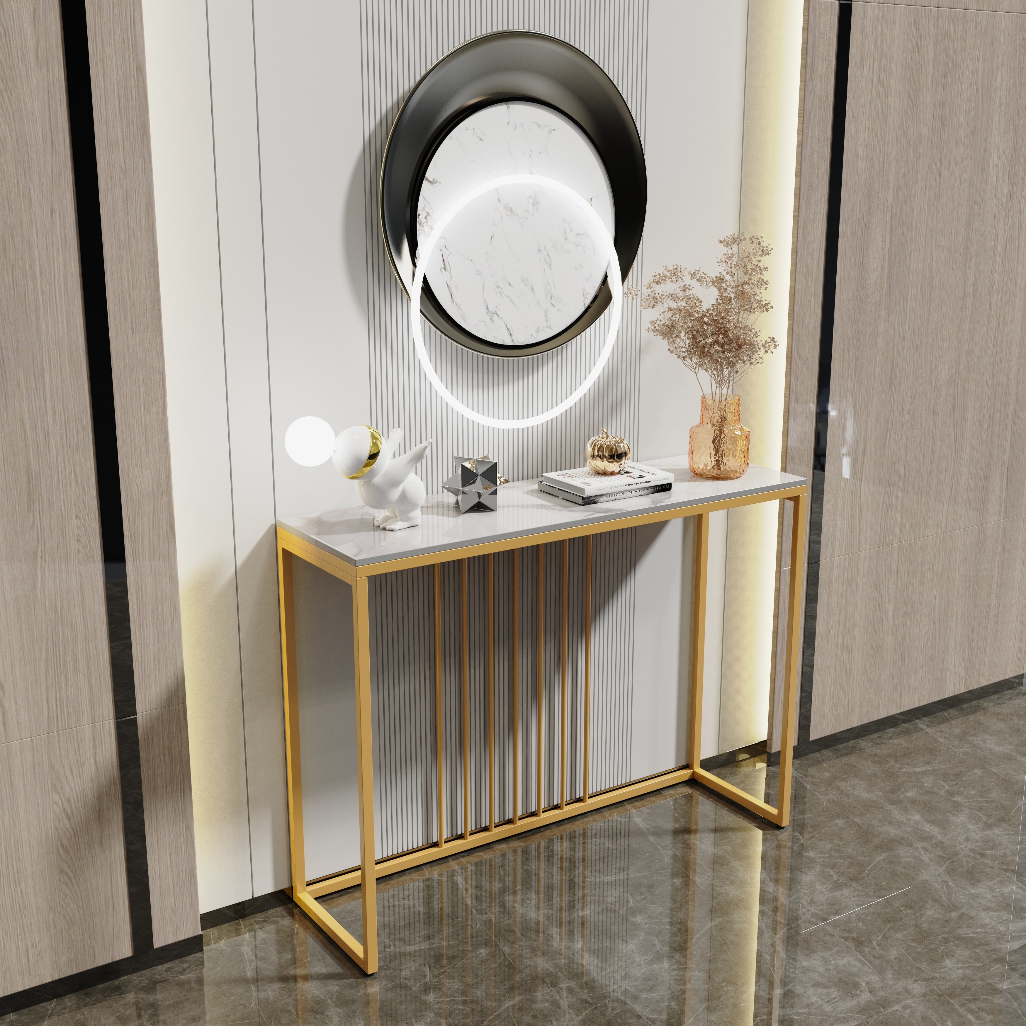 Console table deals with gold accents