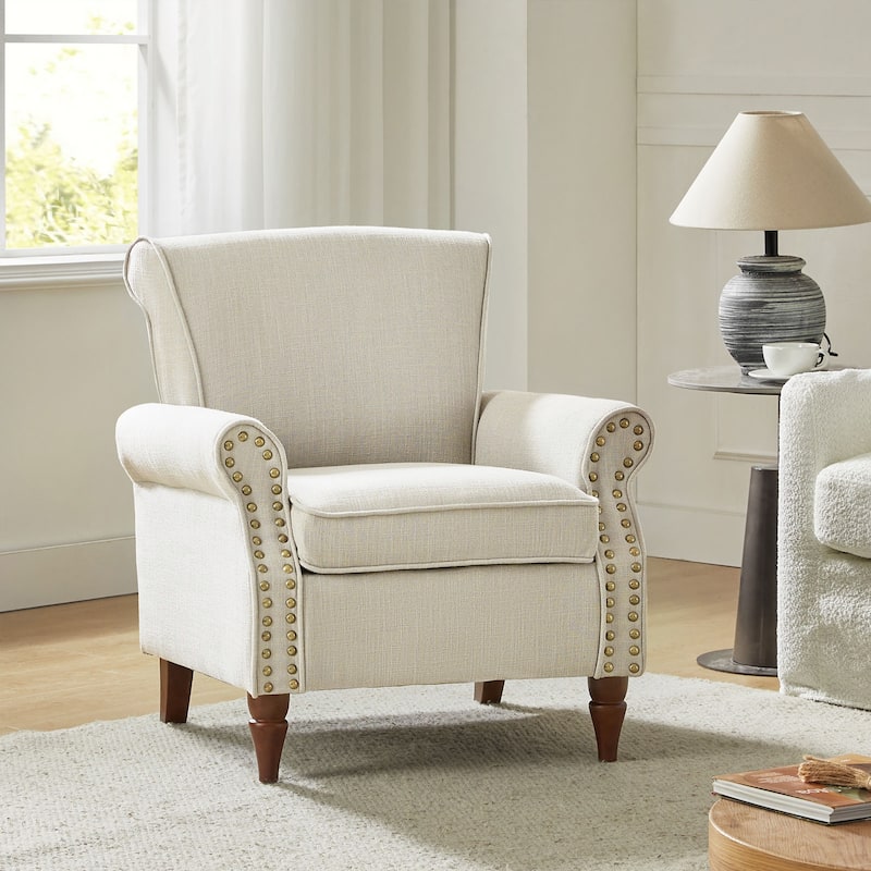 Nyctelius Upholstered Comfy Accent chair with Classic Turned Wooden Legs and Nailhead Trim by HULALA HOME